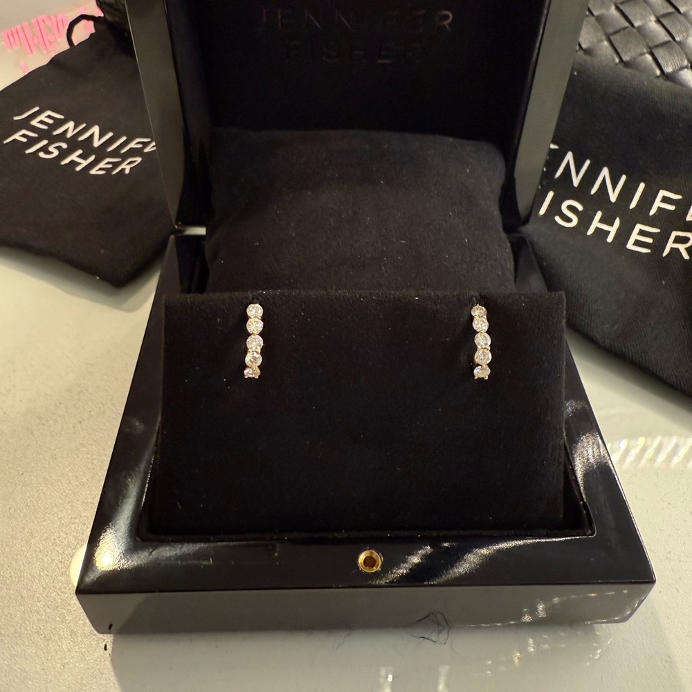 Jennifer Fisher - Oversized Floating 5 Diamond Huggies in 18k Gold.